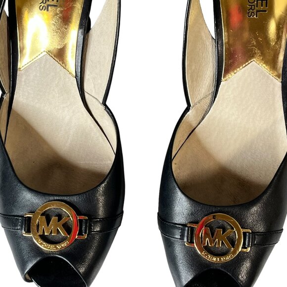Michael Kors Women's Black Leather Wedge Slingback Heels Size 9.5M - Picture 8 of 10